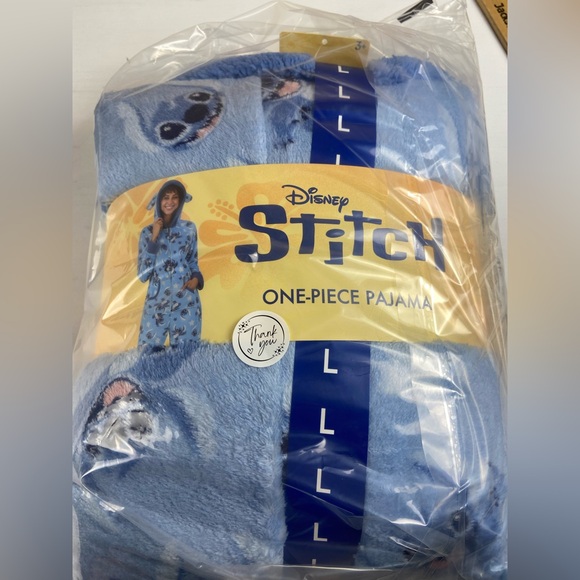 Disney Stitch One Piece Pajama Women’s Large Blue Plush Hooded Onesie NWT - Picture 7 of 7